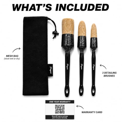Car Detailing Brush Set, 3 Pack Interior and Exterior Detail Brushes, with Soft Boars Hair Bristles for Auto Interior & Exterior - for Cleaning Leather Seats, Air Vents, Wheels & Emblems