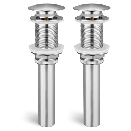 KES Bathroom Sink Drain Without Overflow, Brushed Nickel Pop Up Drain Vessel Vanity Sink Stopper 2 Pack, All Metal Rustproof Brass and 304 Stainless Steel, for 1.6"-1.9" Sink Hole, S2008D-BN-P2 - color: Brushed Nickel, style: NO Overflow, 2 Pack