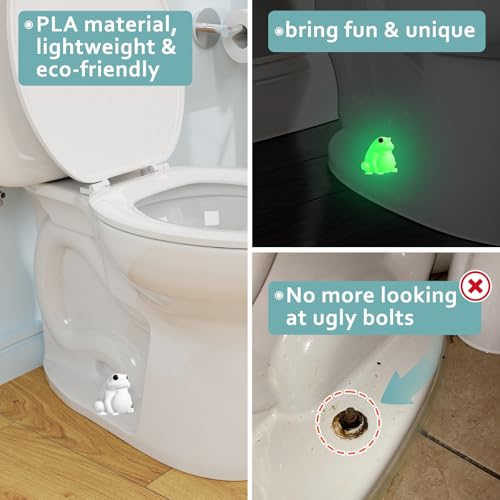 boeemi Frog Toilet Bolt Covers Decorative Glow in The Dark- 2PCs Toilet Screw Caps Luminous Green PLA Cute Bathroom Decor Accessories Push-on Install - style: White Frog