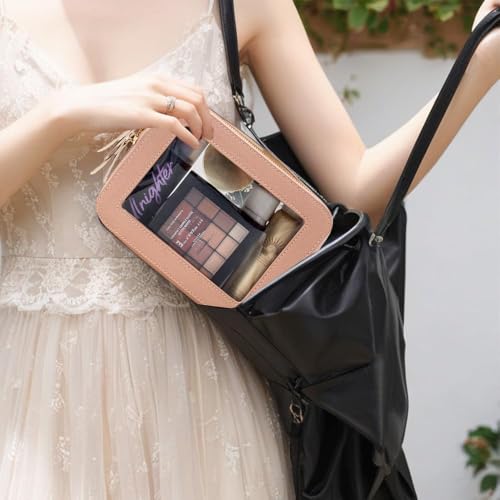 Travel Clear Makeup Bag Set, TSA Approved Cosmetic Bag Case with Zipper Portable Makeup Pouch Toiletry Bag Traveling Cosmetic Organizer Storage Bag Car Organizer Car Essentials - color: Mini+Large Dark Pink