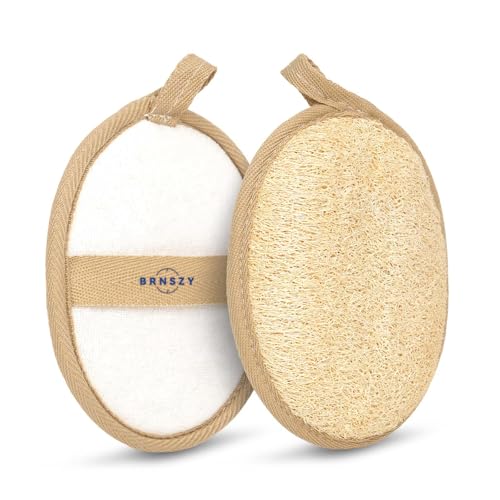 2 Pack Loofah Sponges, Plant Fiber Body Scrubbers, Seed-Free Processed, Gentle Exfoliating Bath Loofah, Reusable Shower Essentials for Daily Bathroom and Travel Use