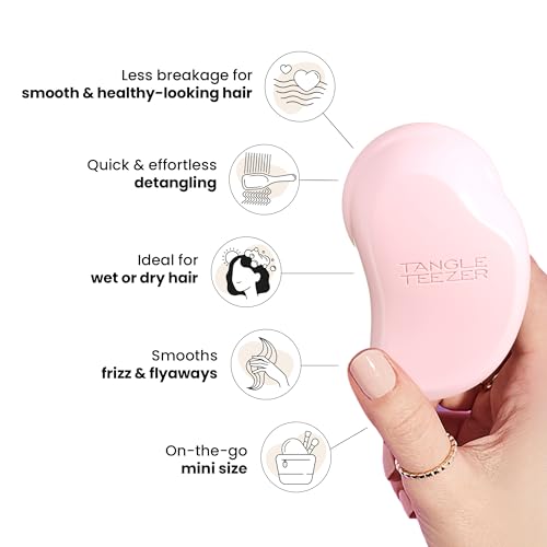 Tangle Teezer Original Detangler Mini Hair Brush, Millennial Pink | Travel-size detangling hair brush, gentle on tender scalps; detangles wet or dry hair for straight to curly strands - color: Millennial Pink, size: Mini