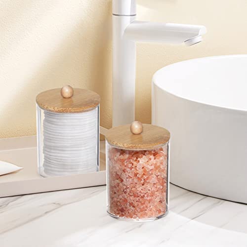 Tbestmax 10 Oz Cotton Swab/Ball/Pad Holder, Qtip Apothecary Jar, Clear Bathroom Containers Dispenser for Storage 3 Pack Wood Lids - color: Group A - 3 Pcs 10 oz