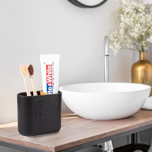 Toothbrush Holders Bamboo Electric Toothbrush Holder Bathroom Storage Organizer Countertop for Toothpaste, Floss, Razor, Black - color: Black