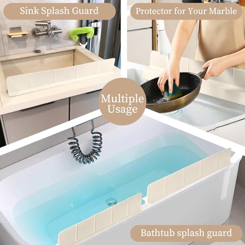 23" Ultra Silicone Sink Splash Guard Released in 2026,Self-Draining Water Splash Guard for Kitchen Sink,Bathroom and Island,with 3.5" High Splash Guard & 7 Strong Suction Cup (Beige) - color: Beige