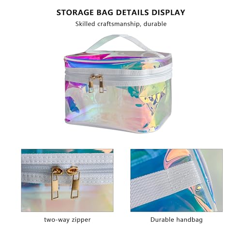 Waterproof Holographic Blue PVC Makeup Bag with Handle - 8.66 * 5.51 * 5.51 inch Travel Cosmetic Organizer for Women Men Toiletry Pouch (Holographic Blue - L) - color: Holographic Blue - L