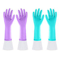 Elgood Reusable Long Dishwashing Cleaning Gloves with Latex Free, Long Cuff,Cotton Lining,Kitchen Gloves 2 Pairs,Purple+Blue Large - color: Long Cuff-purple+blue, size: Large (Pack of 2)