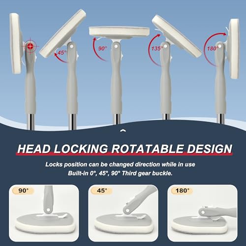 Tile Tub Floor Cleaner Scrubber With Long Handle - 5-in-1 Shower Brush Set for Bathroom, Kitchen, Walls, Sink - Includes Window Scraper and 3 Detachable No Scratch Heads