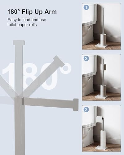 Freestanding Toilet Paper Holder Stand Brushed Nickel SUS 304 Stainless Steel Rustproof 22 Inch Rotating Bathroom Tissue Roll Holder for 4 Rolls with Marble Base by HOMEMYSTIQUE - color: Brushed Nickel