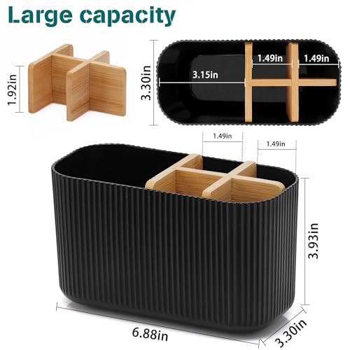 GFWARE Black Toothbrush Holder - Bamboo Toothbrush Holders for Bathrooms Electric Toothbrush Holder Organizer Kids Toothbrush Holders for Bathrooms Countertop - color: Black