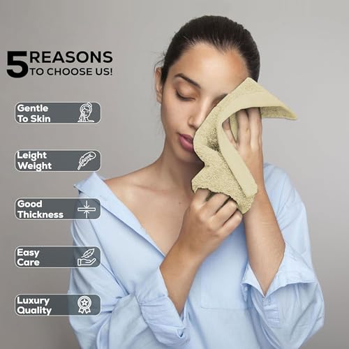 GOLD TEXTILES Luxury Wash Cloths Set of 12, Sand (13x13 Inches) 100% Ring Spun Cotton, Premium Feel with High Absorbancy Ideal Washcloths for Bathroom,Salon, Spa and Gym - color: Sand, size: 12 Pack 13x13
