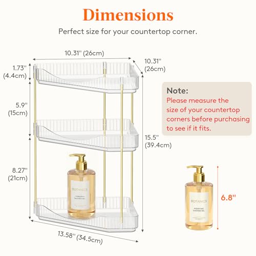 Lifewit 3-Tier Corner Bathroom Counter Organizer, Plastic Makeup Skincare Organizers Storage Countertop, Large Sink Cosmetic Perfume Shelf for Bedroom, Dresser, Kitchen, Vanity, Clear, 39 cm/15inch(H) - color: Clear, size: 3 Tier