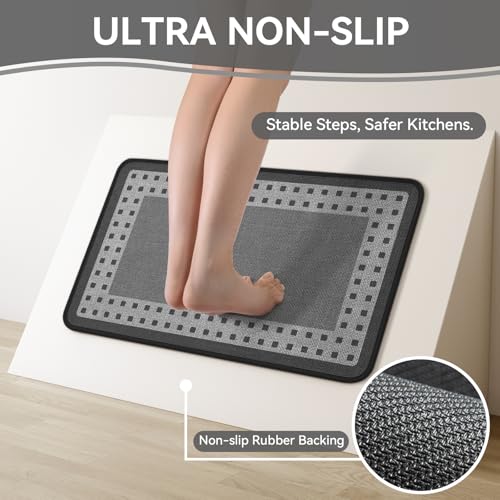Kitchen Mats for Floor, 17''x30'' Washable Absorbent Kitchen Mat Non Slip, Braided Kitchen Runner Rug, Kitchen Sink Rug, Grey - color: B Graphic Grey, size: 17''x30''