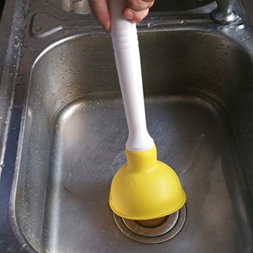 Drain Plunger, Small Hand Force Plumber Helper, Little 4 inch Cup Clog Remover, Tiny Rubber Unclogger in 9" Short Handle for Kitchen Sink, Bathroom Toilet, Shower Bath Tub (Yellow) - color: Yellow