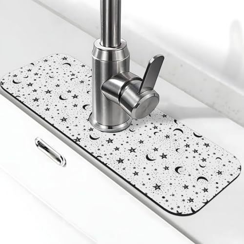 Black Moon White Stars 15" X 5.5" Kitchen Sink Splash Guard Faucet Faucet Guard Draining Mat Sink Splash Guard Faucet Kitchen Bathroom - color: Black Moon White Stars