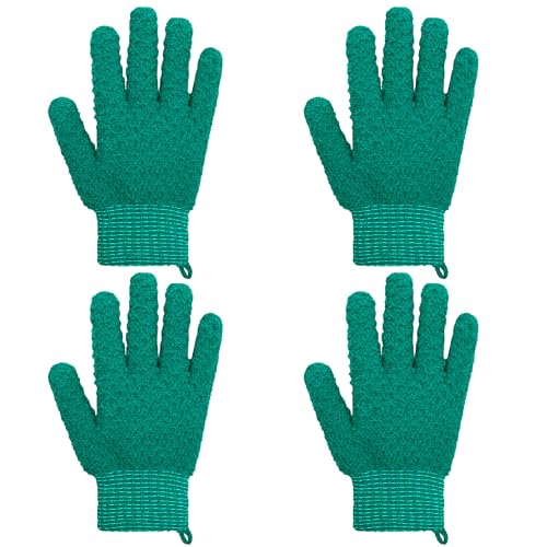 Exfoliating Bath Gloves 2 Pairs - Heavy Texture Body Scrub Gloves for Shower, Spa, Massage and Body Scrubs, Dead Skin Remover, Washing Gloves with Hanging Loop(Dark Green) - color: Green1