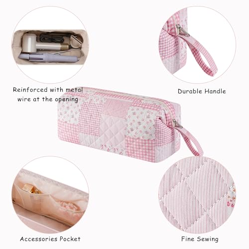 RSRSLEII Large Quilted Hair Tools Travel Bag with Floral Pattern,Hair Styling Accessories Storage Case for Flat Irons,Straightener,Curling Iron,Hair Dryer,Portable Organizer(14 Pink Check) - color: 14 Pink Check