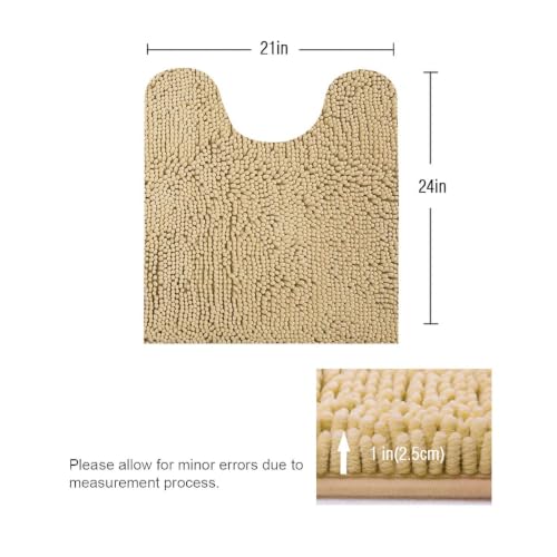 ITSOFT 24"x21" U-Shaped Non-Slip Shaggy Chenille Toilet Contour Bathroom Rug with Water Absorbent, Beige - color: Beige, size: 24" x 21" (U-Shaped)