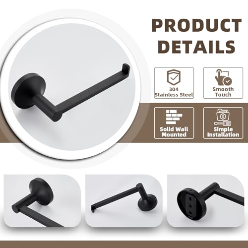 APLusee Matte Black Toilet Paper Holder, 304 Stainless Steel Tissue Holder, Wall Mounted