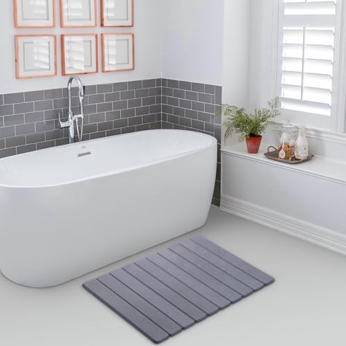 Foldable Stone Bath Mat, Quick-Drying Diatomite Bath Mat | Fast-Drying Hard Stone Drying Mat for Bathroom Shower Floor, 23.6 x 15.4 inch (Dark Grey)