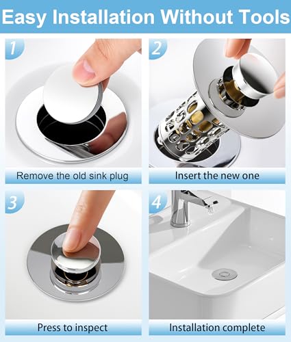 QYHNYJF Upgraded Bathroom Sink Stopper – Universal Pop-Up Drain Plug with Anti-Clog Hair Catcher, Durable Stainless Steel & Silicone Seal, Fits Standard 1.1-1.5 Inch Sink Drains, Silver - color: Silver