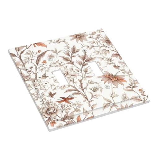 Light Switch Cover Plate Boho Floral Beige Flower And Leaf Botanical 2 Gang Double Toggle Decorative Switch Plates Wall Plates Electrical Faceplate for Bathroom Bedroom Decor - color: Boho Floral Beige Flower And Leaf Botanical, size: 2 Gang Double Toggle