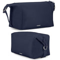 KAZAY Expandable Toiletry Bag with Side Clips for Adjustable Sizing, Premium High-Density Nylon, Open Wide Zipper, Stylish, Water Resistant, Cosmetic Bag, Makeup Bag, Full-Size Bottles, Unisex (Navy) - color: Navy