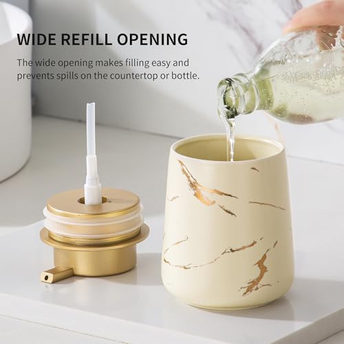 Enra Ceramic Gold Soap Dispenser, 12 oz Modern Liquid Hand Soap Dispenser for Bathroom Kitchen with Easy-to-Press(Gold Liquid Type-Beige) - color: Gold Liquid Type-beige