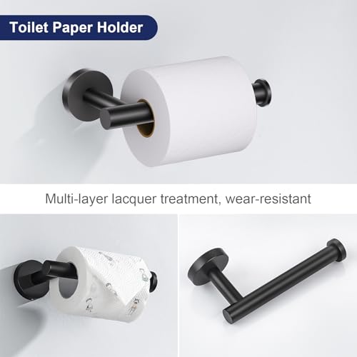 Lairuier Matte Black Bathroom Hardware Set, 10-Piece Towel Bar Set SUS304 Stainless Steel Bathroom Hardware Accessories Set Round Towel Holder Set Wall Mounted - color: Matte Black, size: 10-Piece Standard Set