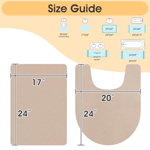 ACCUMTEK Non Slip Bath Mat, Thin Bathroom Rugs Fit Under Door, Quick Dry Bath Mats, Machine Washable Bath Rugs for Bathroom, Bathtub & Kitchen, Bathtub, Taupe/Solid/2 Piece - color: Taupe, size: 24"x17"+ 24"x20" Contour Rug