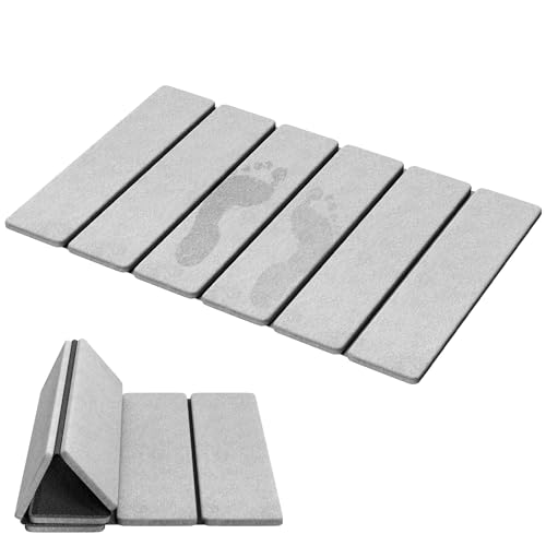Luxspire Stone Bath Mat Foldable, Quick Drying Diatomaceous Earth Bath Mat for Bathroom, Large Bathroom Rug with Non-Slip Rubber Base, Stone Drying Mat for Kitchen Counter, 24 x 16 in, Light Gray - color: B-light Gray