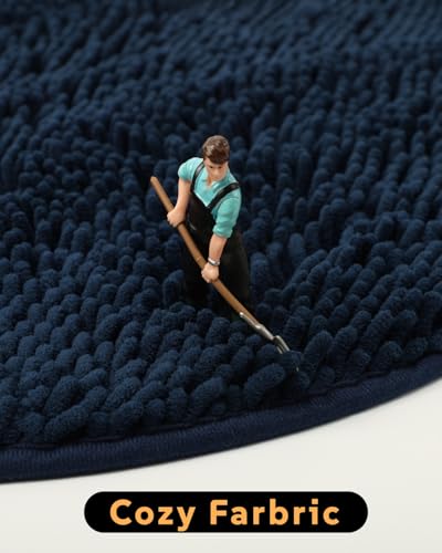 Soft Shaggy Round Toilet Rug U Shaped for Bathroom, Excellent Absorbent Contour Toilet Mat Machine Washable, Non-Slip Microfiber Chenille Bathroom Rugs 24" Navy Blue - color: Navy Blue