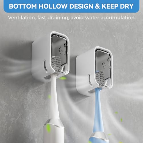 Toothbrush Holders for Bathroom【Innovation Single Slot Design】 2PCS Toothbrush Holder Wall Mounted with Cover for Shower, Single Toothbrush Dispenser Storage Organizer for Family & Travel - color: Grey-4pcs