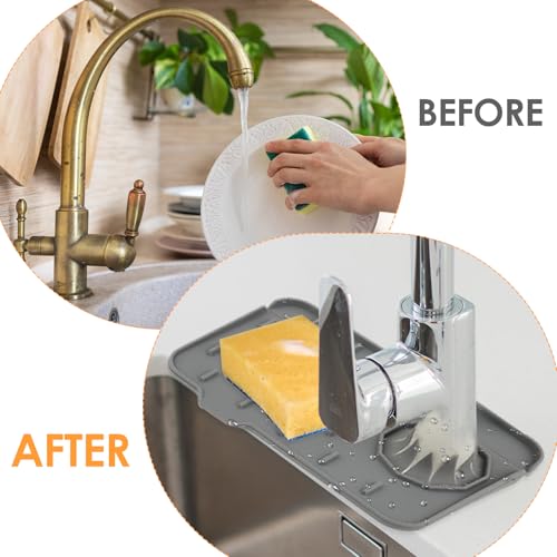 Silicone Faucet Handle Drip Faucet Mat for Kitchen Sink Slope Water Draining Mat Sink Protector Kitchen Sinks Splash Guard Silicone Sponge Holder Soap Dish Pad Tray Draining Mats