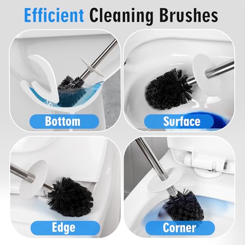 Matt White Ceramic Toilet Brush and Holder Set, Durable Bristles Non Scratch Toilet, Long Stainless Steel Handle, Freestanding Toilet Bowl Cleaners Brush, Scrubber Brush for Toilet - color: Matt White, size: Set/1