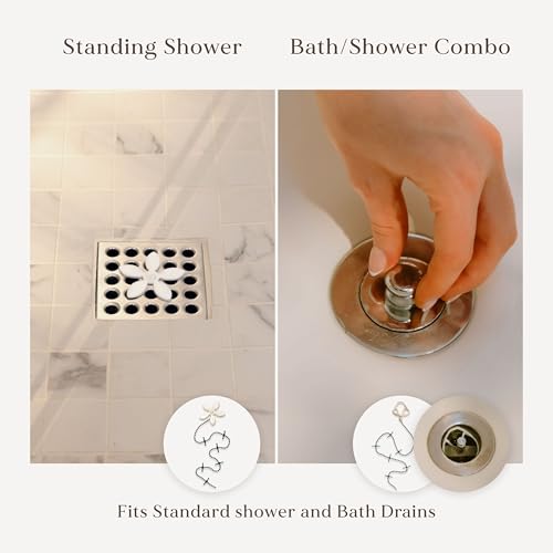 DrainWig Shower Drain Hair Catcher – Disposable Bathroom Hair Trap, Easy to Install in Shower Drain Cover, Helps Prevent Clogs – As Seen on Shark Tank – White Flower (4-Pack) - color: White Flower, size: 4 Count