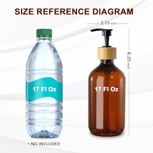 KASUNTING Amber Soap Dispenser Plastic, Brown Dish Soap Dispenser with Bamboo Pump for Kitchen,17 Fl Oz Hand and Dish Dispenser Set for Bathroom, Farmhouse Liquid Soap and Lotion Dispensers Bottle - color: Amber, size: 2 Bottles