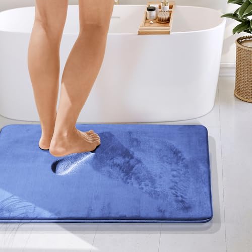 Clara Clark Bathroom Rugs, Velvet Memory Foam Bath Mat, Non-Slip Bath Rugs, Machine Wash, Dries Quickly, Ultra Soft Plush Bath Mats for Bathroom, - color: Calm Blue, style: 24 x 36