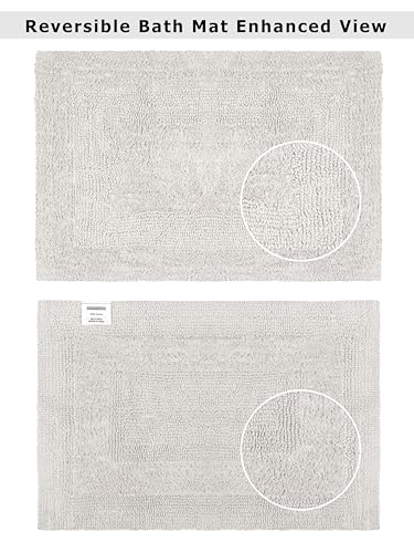 COTTON CRAFT Luxurious Bath Mat Rug - Set of 2 Reversible Heavyweight Step Out Bath Mats for Bathroom Floor, Tub and Shower - Pure Cotton Soft Plush Absorbent Tufted Racetrack Mat - 17 x 24 - Platinum - color: Platinum, size: 17x24 Inches