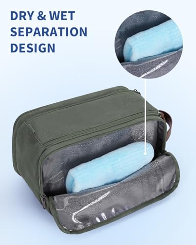 WANDF Toiletry Bag for Men Travel Toiletry Organizer Canvas and Leather Dopp Kit Water-Resistant Shaving Bag for Travel Accessories (Green, Large) - color: L, Green, size: Large