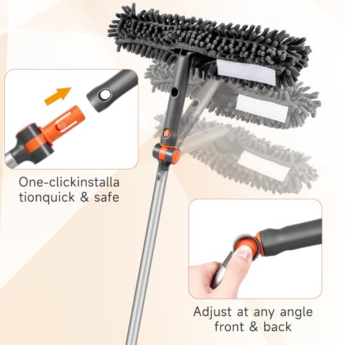 Chabatree Window Squeegee Cleaner Set 2-in-1 Window Cleaning Tool with Extendable Pole, Window Cleaning kit with Bendable Head for Indoor & Outdoor Glass for Car Indoor Outdoor High Windows（Kit1.0） - color: Grey Squeegee（with 2 Cleaning Cloth）