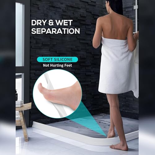 Hi-Na 3ft/5ft/6ft/8ft/10ft Collapsible Shower Threshold Water Dam Water Barrier for Shower and Water Stopper Keeps Water Inside Water Threshold for Wet and Dry Separation (3ft, White) - color: White, style: 3ft