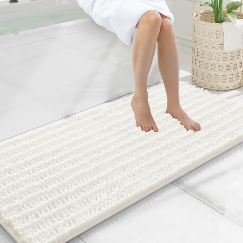 Smiry Bathroom Rugs Mat 47x20, Extra Soft Absorbent Chenille Bath Rugs, Non Slip Rubber Backing Machine Washable Quick Dry Bath Mats for Bathroom Floor, Tub, Shower, Home Decor Accessories, Ivory - color: Ivory, size: 47'' X 20''
