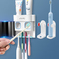 Boperzi 2 Pack Electric Toothbrush Stander and Toothbrush Holder Wall Mounted Automatic Toothpaste Dispenser Dustproof Cover Toothbrush Holder for Shower Bathroom Set Kids Family(Black+2 Pack) - color: White/Black