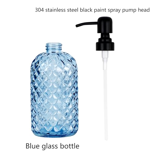 12Oz Glass Soap Dispenser with 304 Black Rustproof Stainless-Steel Pump, Refillable Glass Soap Dispenser for Kitchen, Bathroom, Farmhouse (Blue) - color: Blue