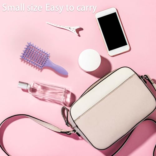 Curl Defining Brush for Curly Hair, Vented Detangling Hair Brush for Wet and Dry Styling, Curved Brush for Shaping and Smoothing Curl Clumps, Lightweight Hair Brush (2Pcs Purple) - color: 2Pcs Purple