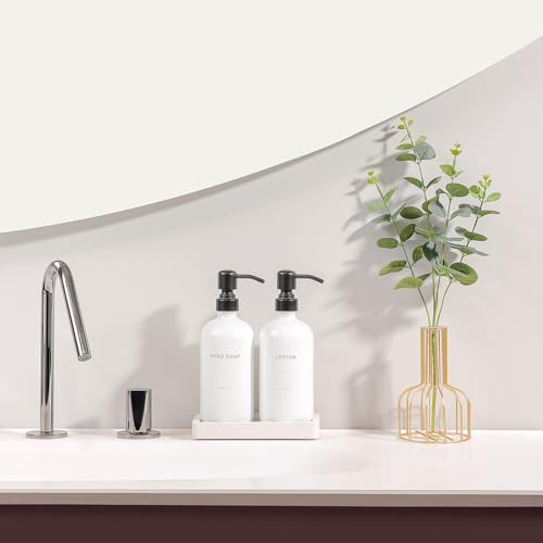 Prus Waso White Soap Dispenser Set, Contains Hand and Lotion Dispenser with Pump. Perfect for Guest Bathroom Decor. (White) - color: Black Pump & White Bottle