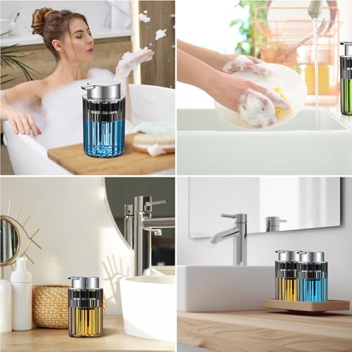 Potchen 2 Pcs Refillable Foaming Hand Soap Dispenser 10 oz Plastic Dispenser Pump Lotion Foaming with Silver Pump for Bathroom Vanities Kitchen(Gray) - color: Gray