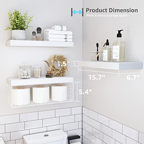 QEEIG Bathroom Shelves Over Toilet - Wall Mounted Floating Shelves Toilet Paper Storage Small Farmhouse Decor Shelf 16 inch Set of 3, White (019-W3) - color: C. White, size: 3pcs