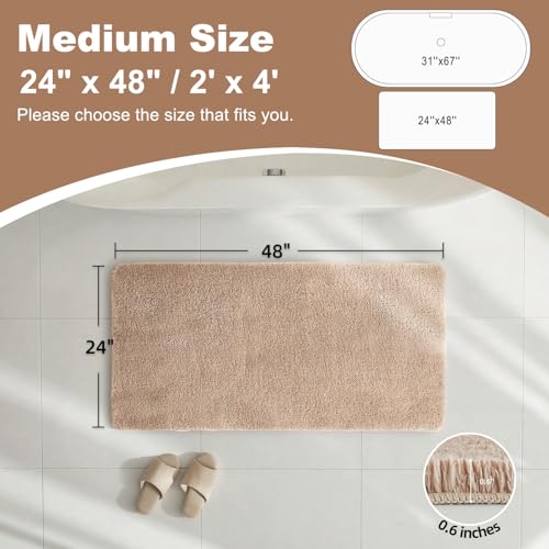 TYUU Beige Bathroom Rugs, Ultra Soft Bath Rugs Non Slip Washable, Super Absorbent Quick Dry Bath Mat with Rubber Backing for Bathroom Floor, Shower, or Sink, Beige 24" x 48" - color: Beige, size: 24" x 48"